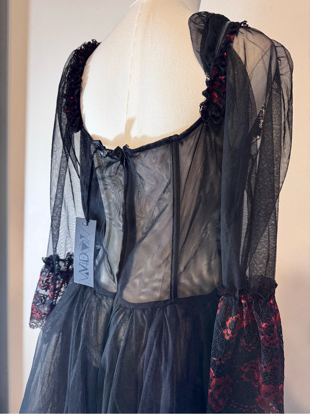 NWT Widow Dolls Kill Dance With Death Black Red Lace Gothic Maxi Dress - Picture 6 of 10